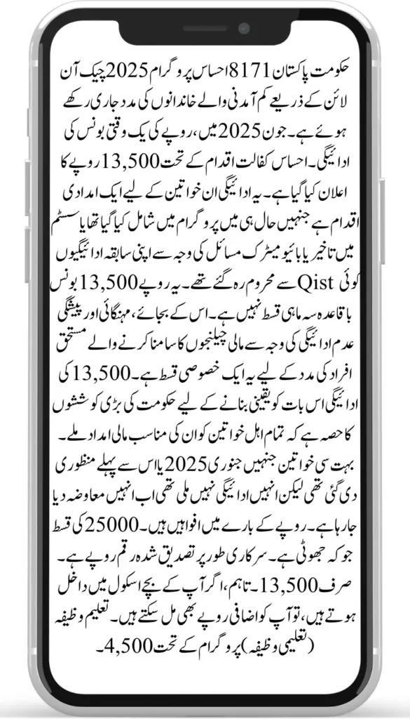 Check Your Bonus in 8171 Ehsaas Program Rs. 13,500 Using CNIC Online 2025